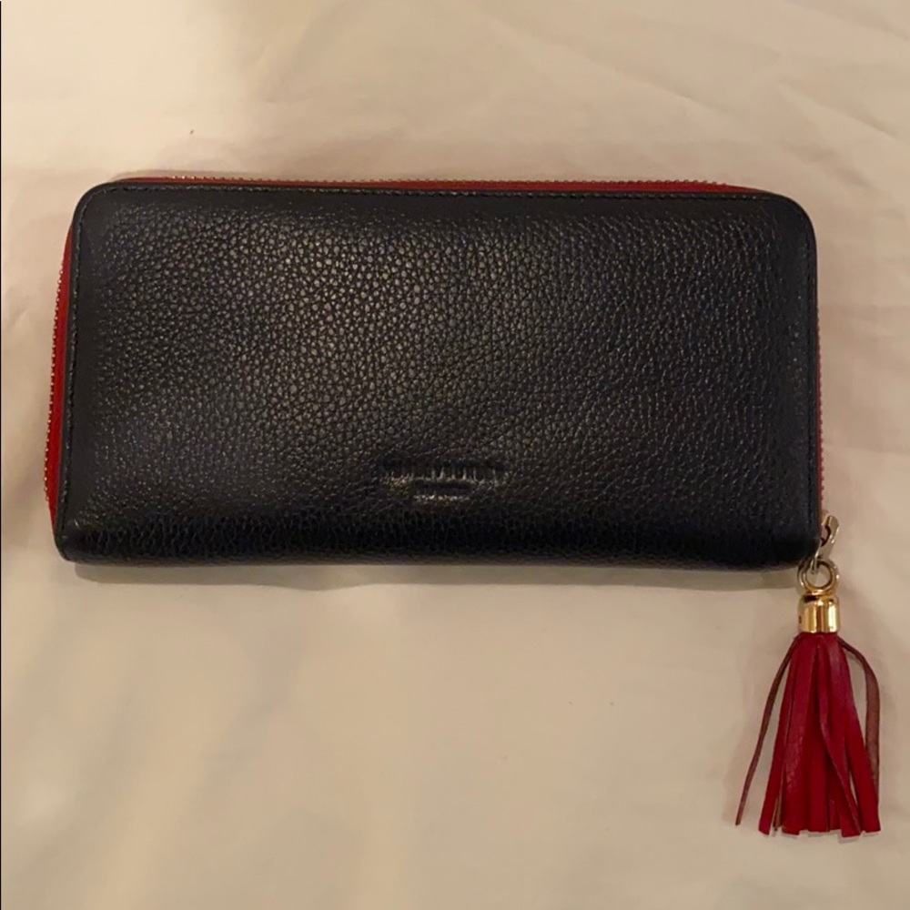Blue and red leather wallet